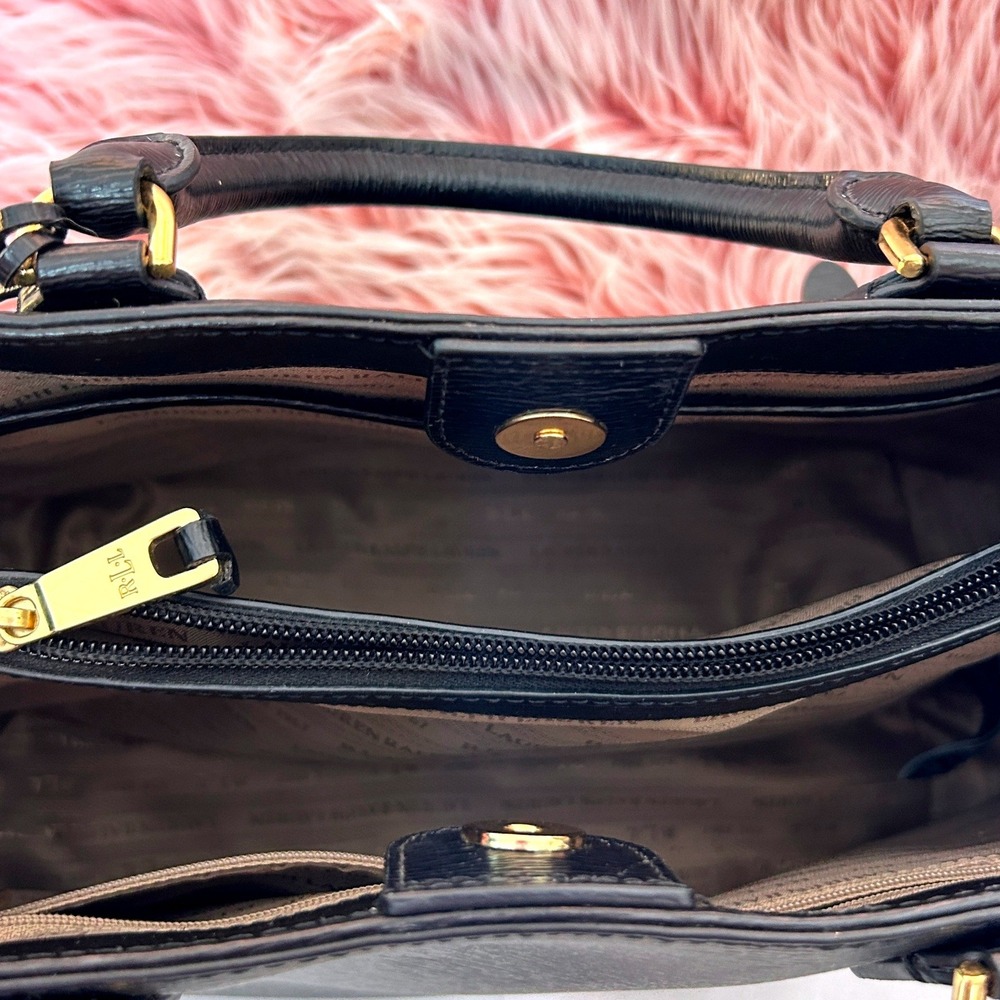 Lauren Ralph Lauren Saffiano Newbury Sabine Satchel Black Leather Gold Hardware - Picture 8 of 12